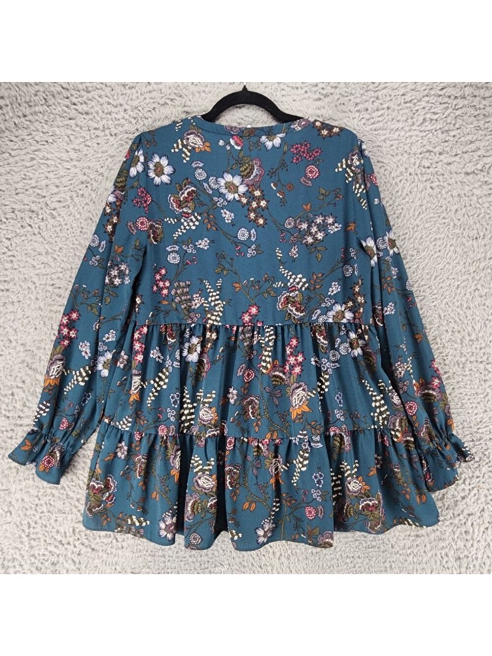 Maurices Top Womens Medium Blue Floral Print Long Sleeve Blouse - Picture 8 of 9